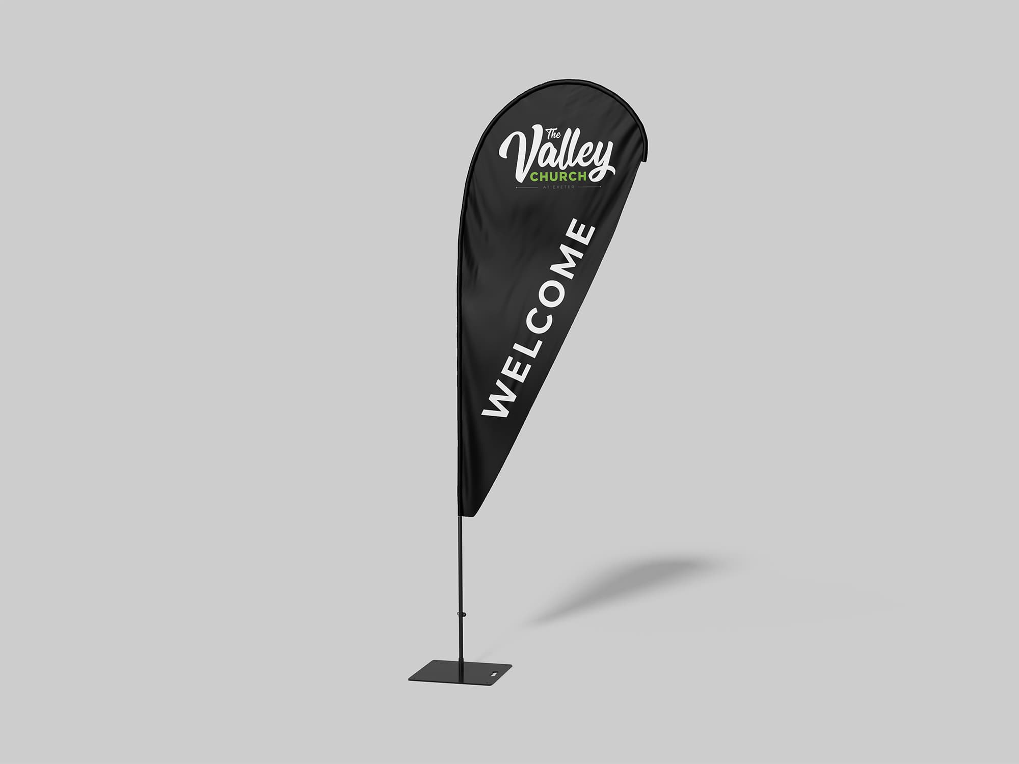 The Valley Church teardrop flag mockup