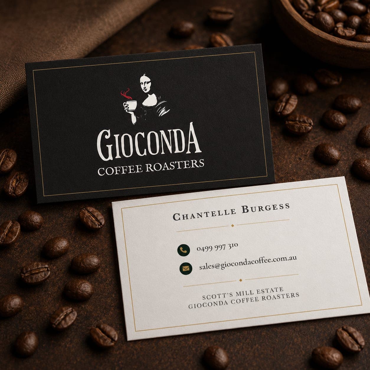 Gioconda Coffee Roasters business cards by Brand in Black