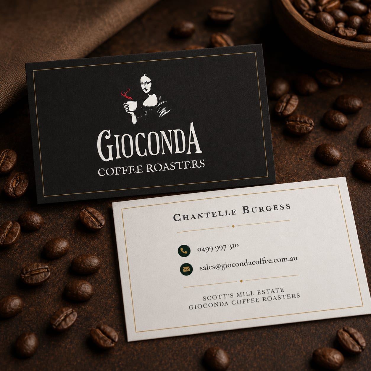 Gioconda Coffee Roasters business cards by Brand in Black